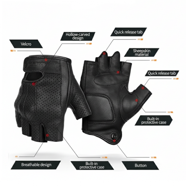 Motowolf ტყავის გადაჭრილი ხელთათმანი